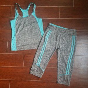 Gray and Turquoise Athletic Set Performance Tank Leggings Small Medium